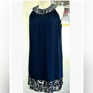 SL Fashions Flattering Blue Sequins-Chiffon Navy Blue Dress Bare Shoulders  8